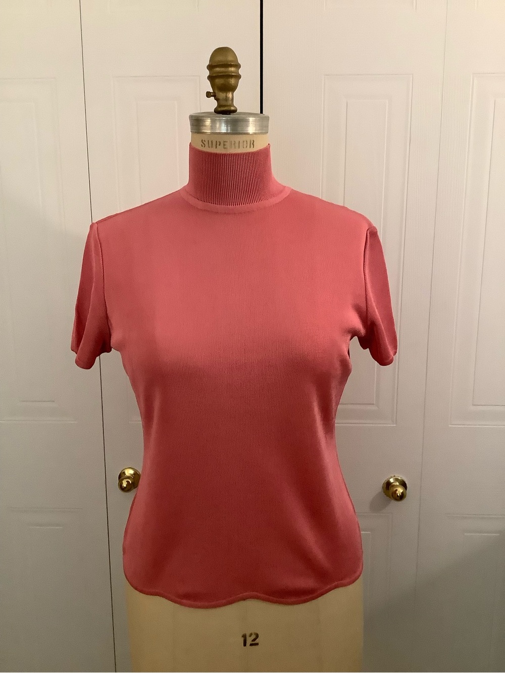 Versace Short Sleeve Mock Neck Top in Coral